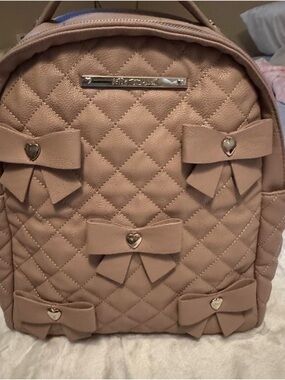 Quilted Bow Accent Betsy Johnson Women’s Backpack - Taupe